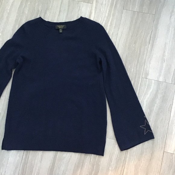 Charter Club Luxury 100% Cashmere Navy Blue Sweater Size XS Star Bell Sl… - Picture 4 of 7